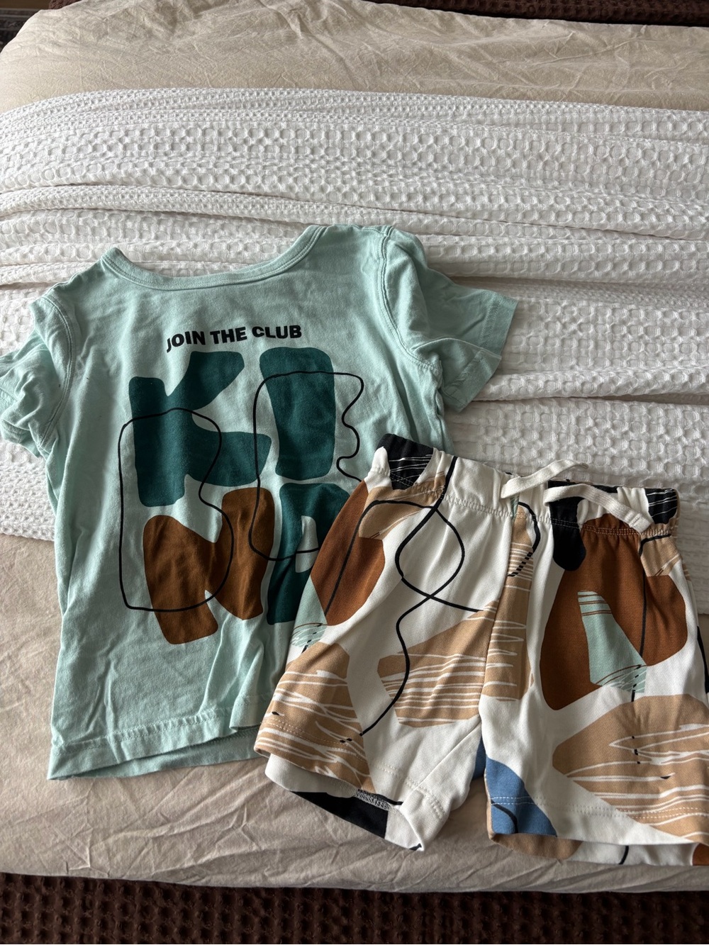 H&M Mint Green Graphic Tee and Abstract Print Shorts Set